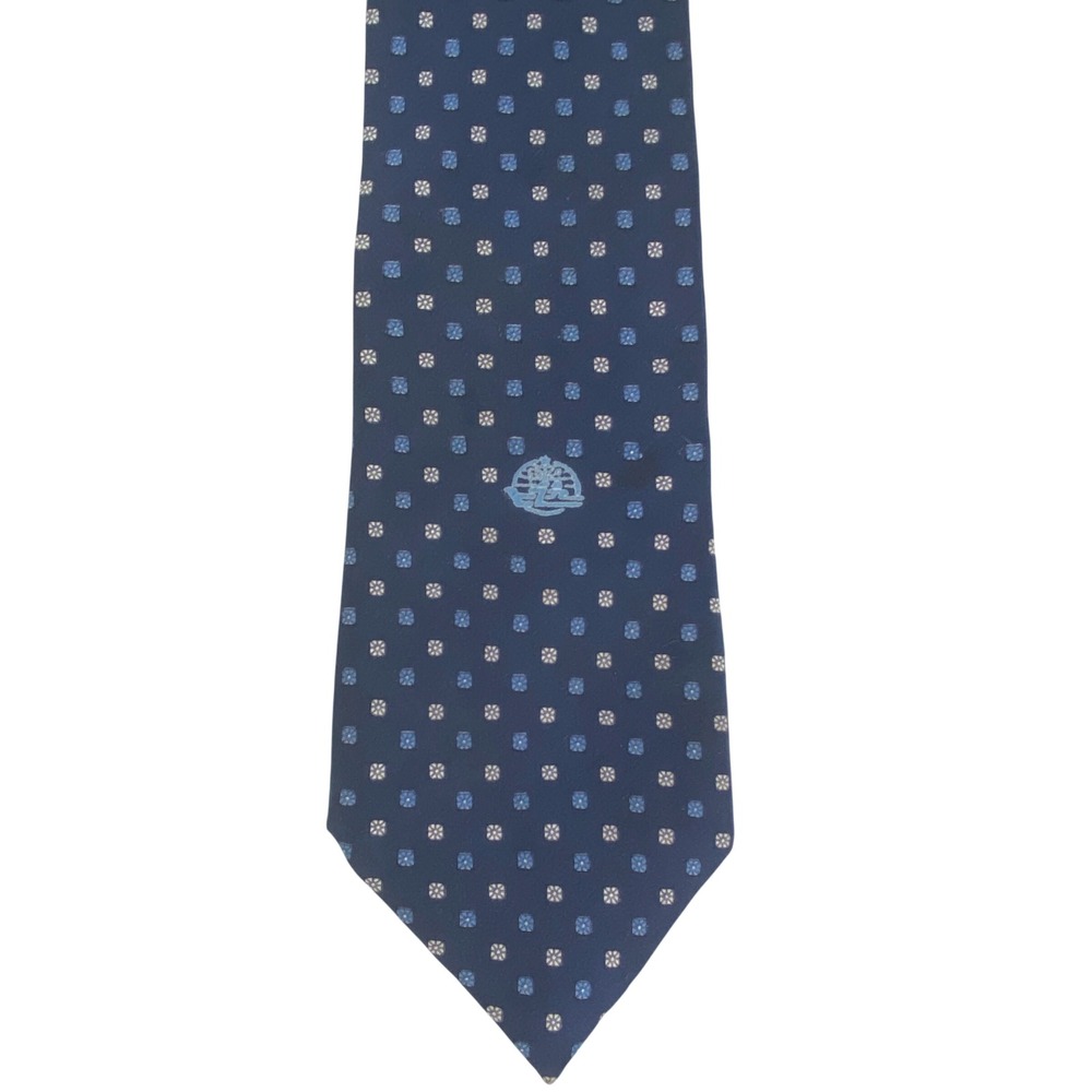 VTG No 7 Shanghai Silk Printed Mill Men's Tie Navy Blue Geometric 100% Silk 55x3